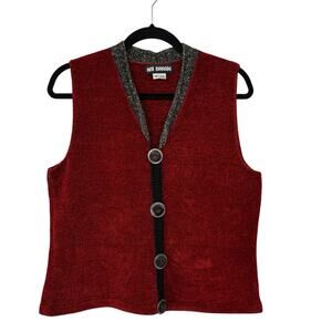 Ani Barrie Sweater Vest Size Medium Red Chenille Button Fiber Artist Art Funky